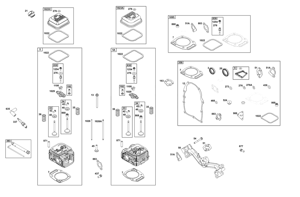Cylinder Head Group Diagram and Parts List for 356447-0665-G1 200000 - 399999 Briggs and Stratton Engine